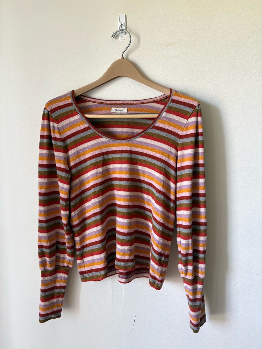 Madewell Striped Scoop Neck Long Sleeve Top in Pink, Olive & Rust